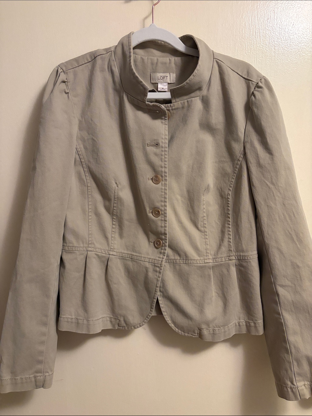 Loft Beige Peplum-Style Button Front Jacket